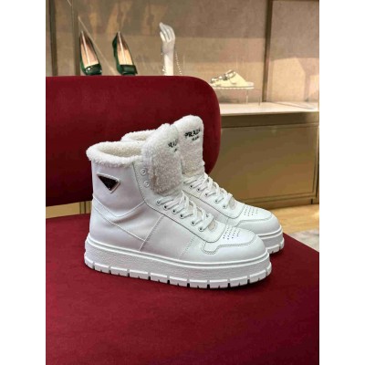 Prada High-top Sneakers in Leather and Shearling