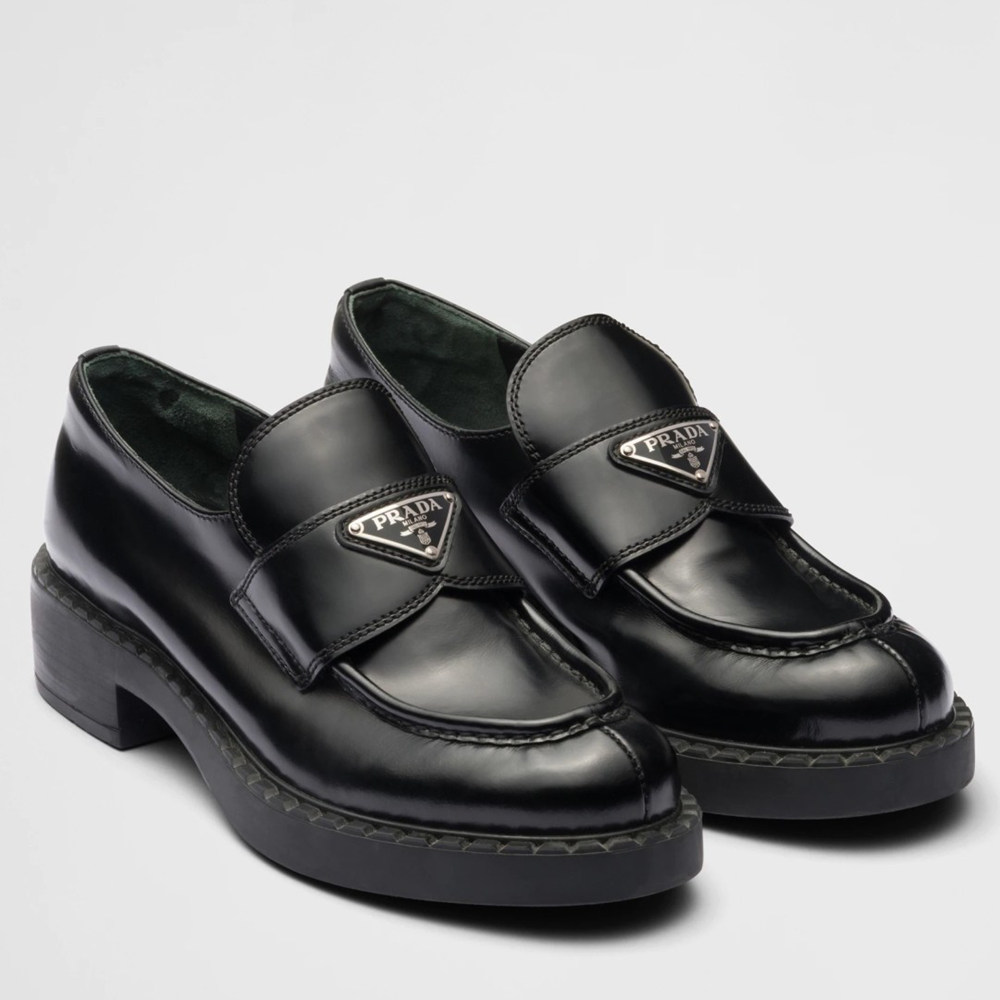 Prada Loafers In Black Brushed Leather