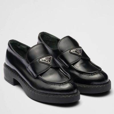 Prada Loafers In Black Brushed Leather