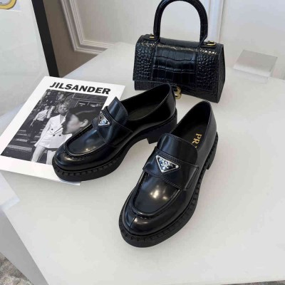 Prada Loafers In Black Brushed Leather