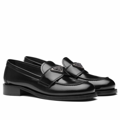 Prada Loafers In Black Unlined Brushed Leather