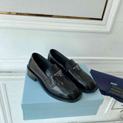 Prada Loafers In Black Unlined Brushed Leather