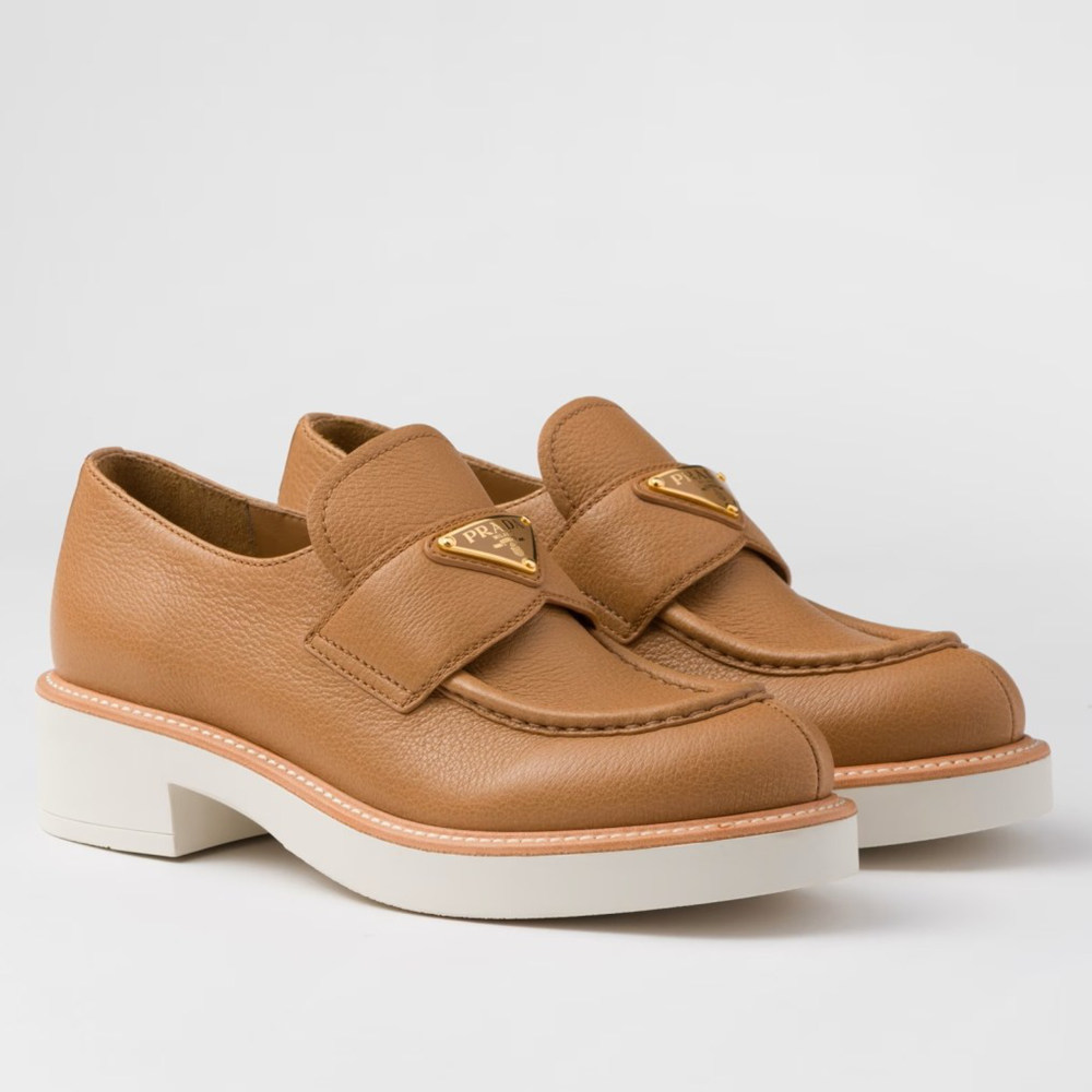 Prada Loafers in Brown Grained Leather