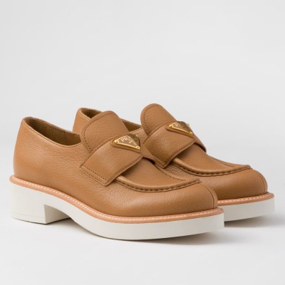 Prada Loafers in Brown Grained Leather