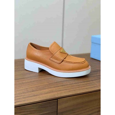 Prada Loafers in Brown Grained Leather
