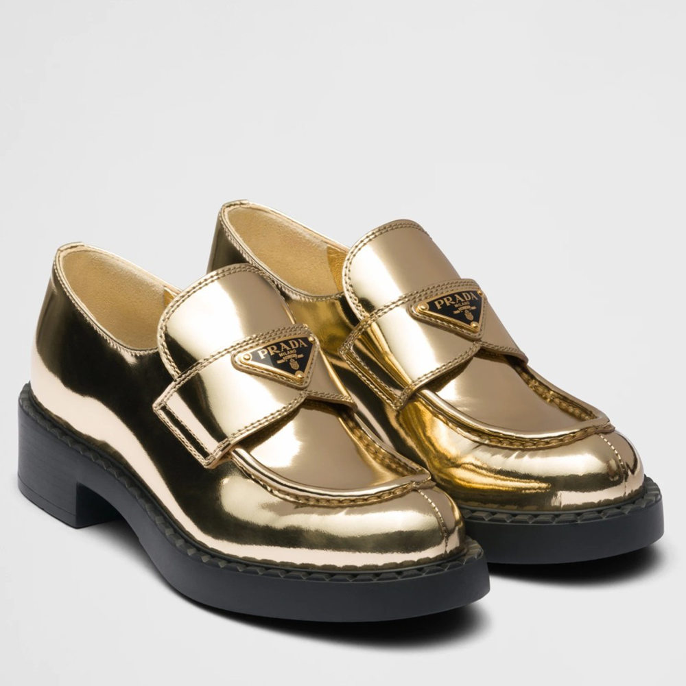 Prada Loafers In Gold Metallic Leather