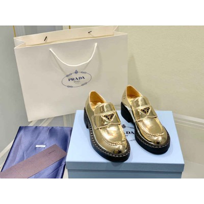 Prada Loafers In Gold Metallic Leather