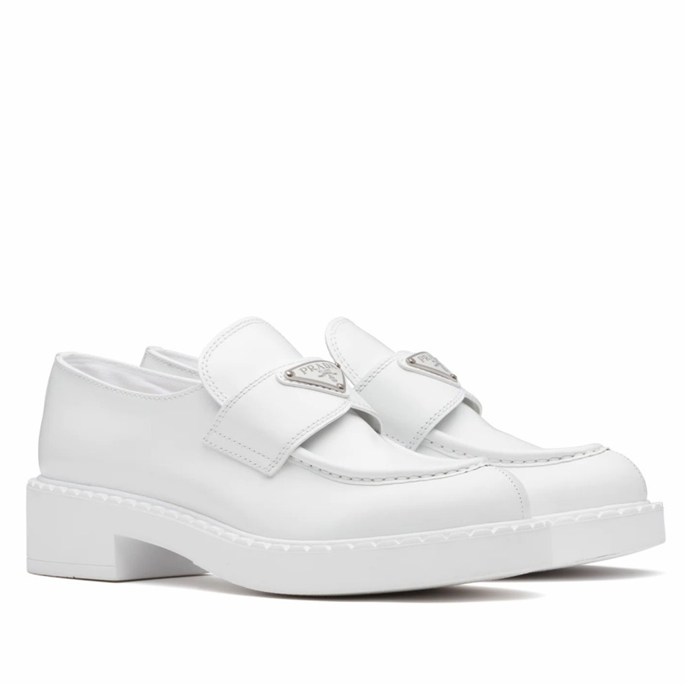 Prada Loafers In White Brushed Leather