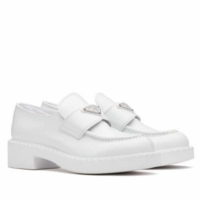 Prada Loafers In White Brushed Leather