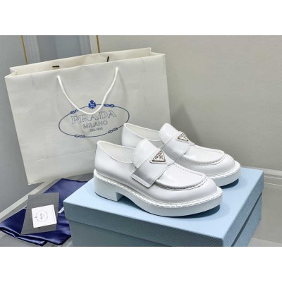 Prada Loafers In White Brushed Leather