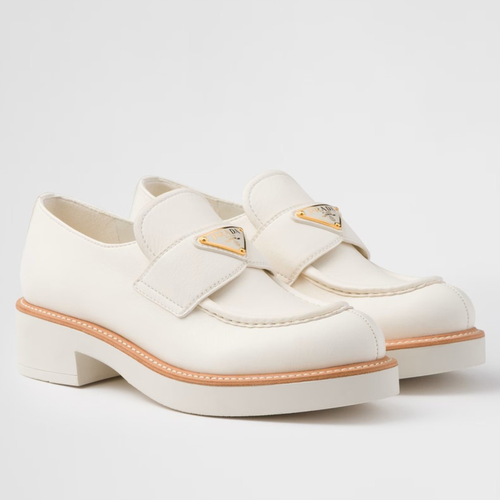 Prada Loafers in White Grained Leather