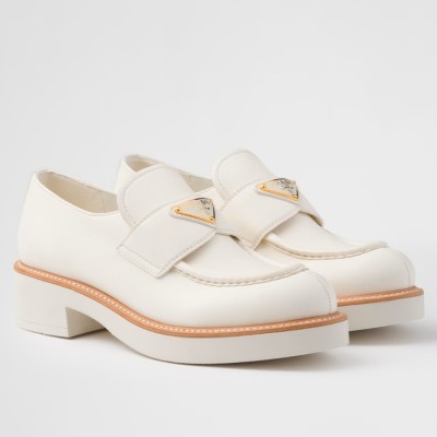Prada Loafers in White Grained Leather
