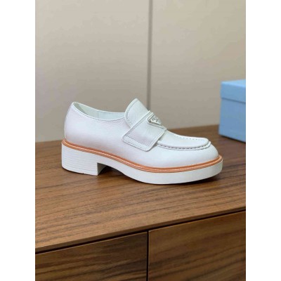 Prada Loafers in White Grained Leather