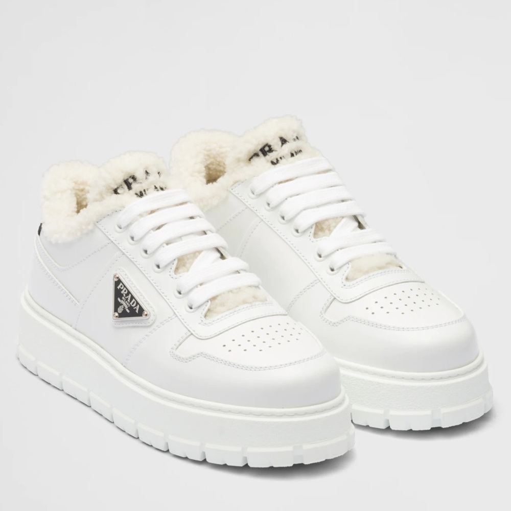 Prada Low-top Sneakers in Leather and Shearling