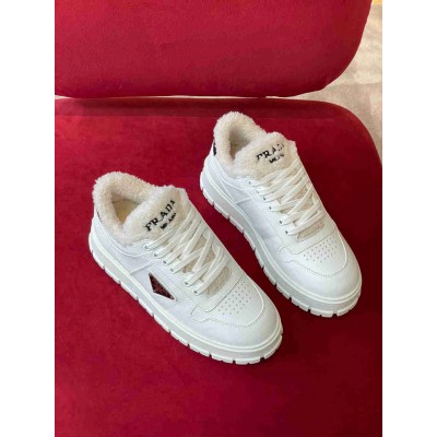 Prada Low-top Sneakers in Leather and Shearling