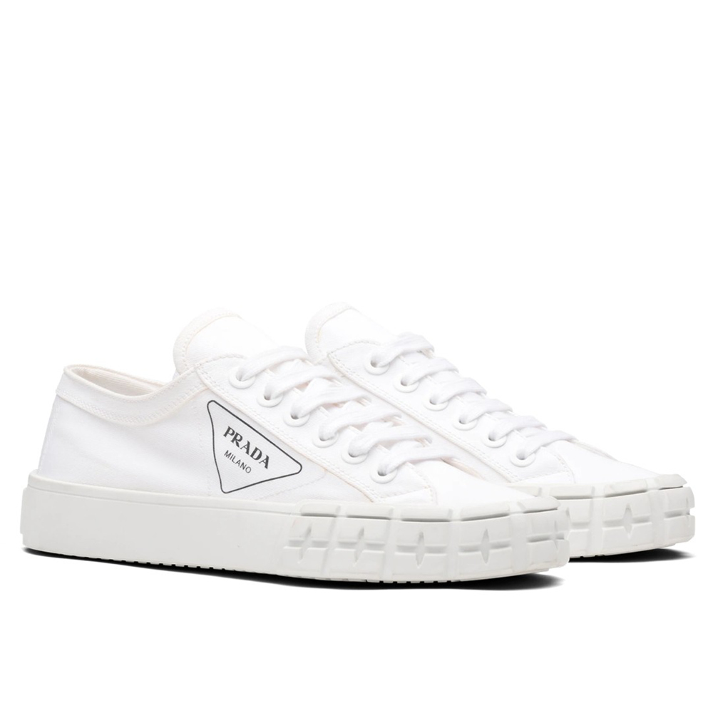 Prada Low-top Sneakers In White Gabardine Fabric