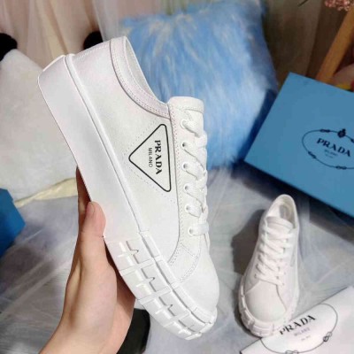 Prada Low-top Sneakers In White Gabardine Fabric