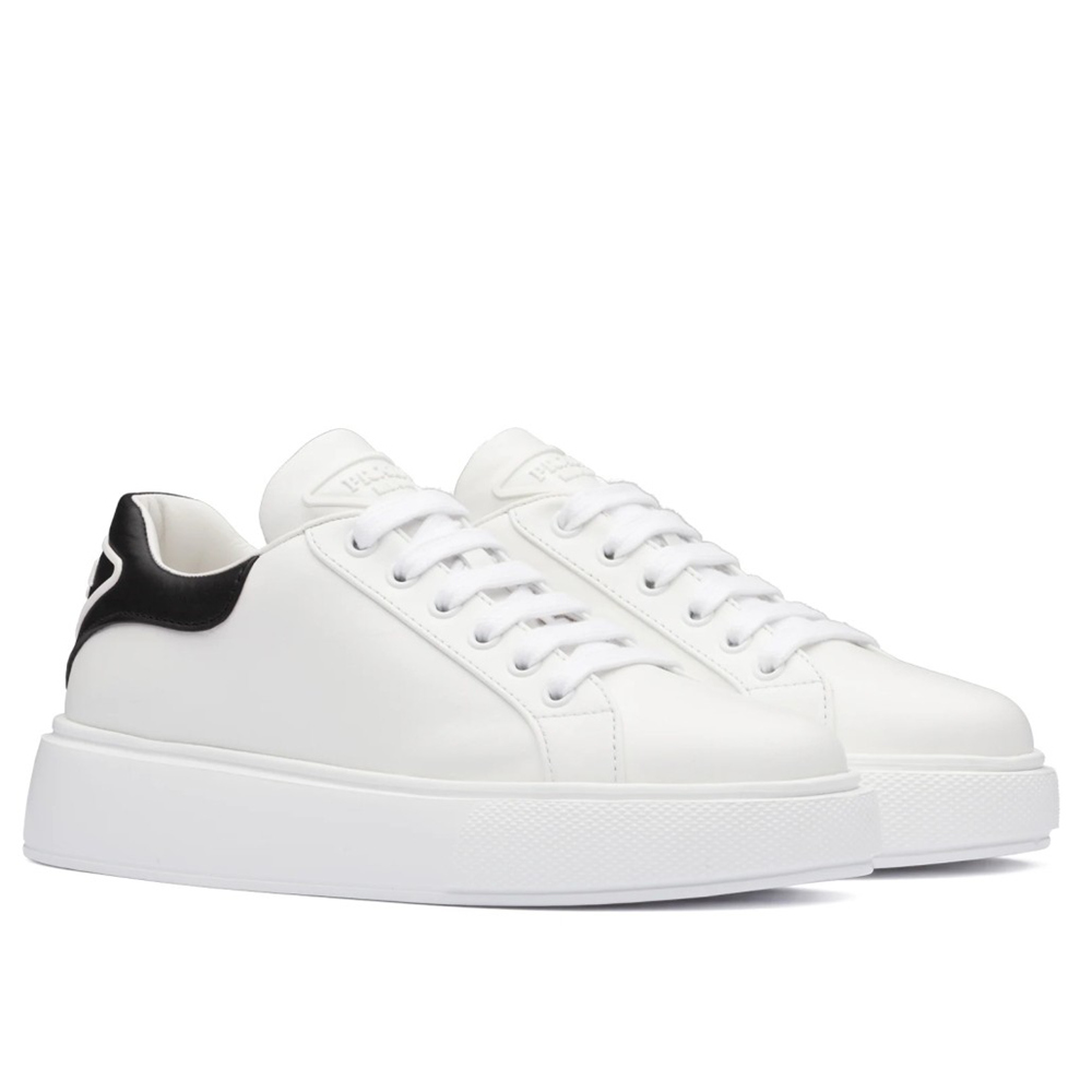 Prada Macro Sneakers In White and Black Leather