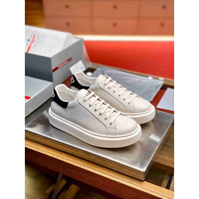 Prada Macro Sneakers In White and Black Leather