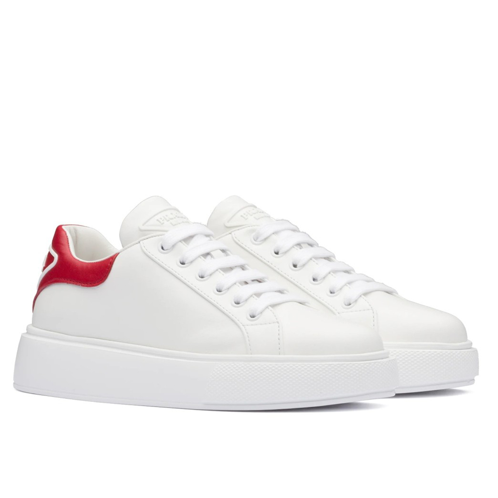 Prada Macro Sneakers In White and Red Leather