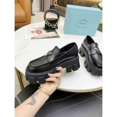 Prada Monolith Loafers In Black Brushed Leather