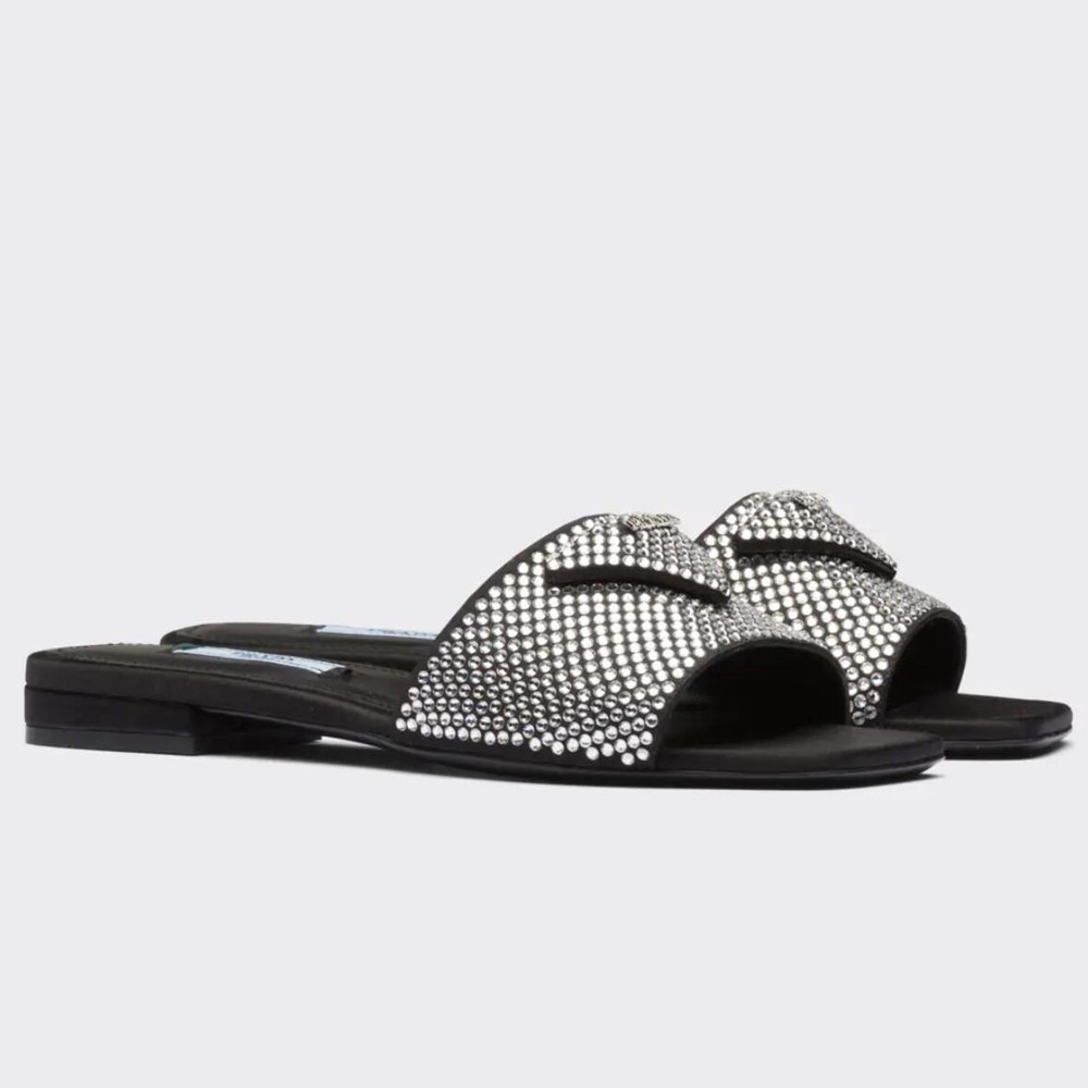 Prada Satin Slides With Crystals