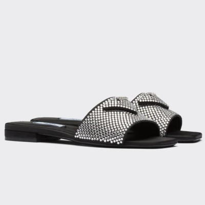 Prada Satin Slides With Crystals