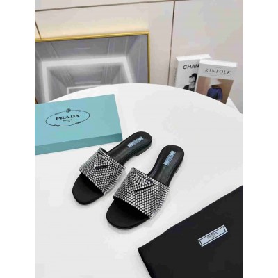 Prada Satin Slides With Crystals