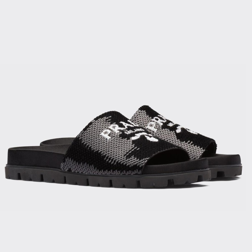 Prada Slides Embroidered With Sequins