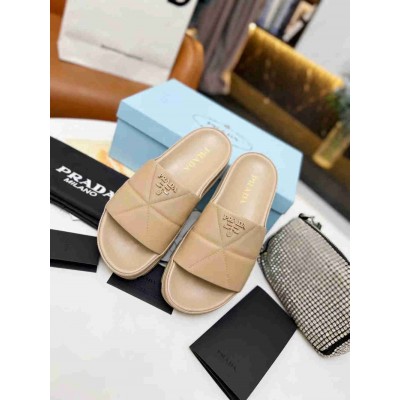 Prada Slides In Beige Quilted Nappa Leather