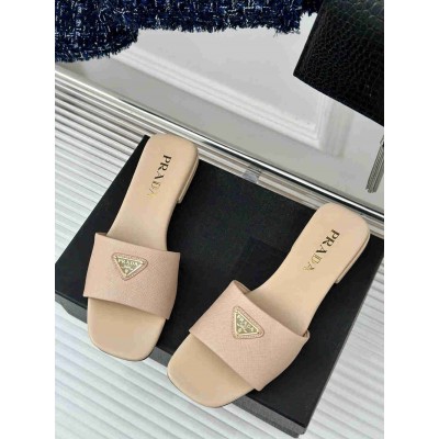 Prada Slides in Beige Saffiano Leather