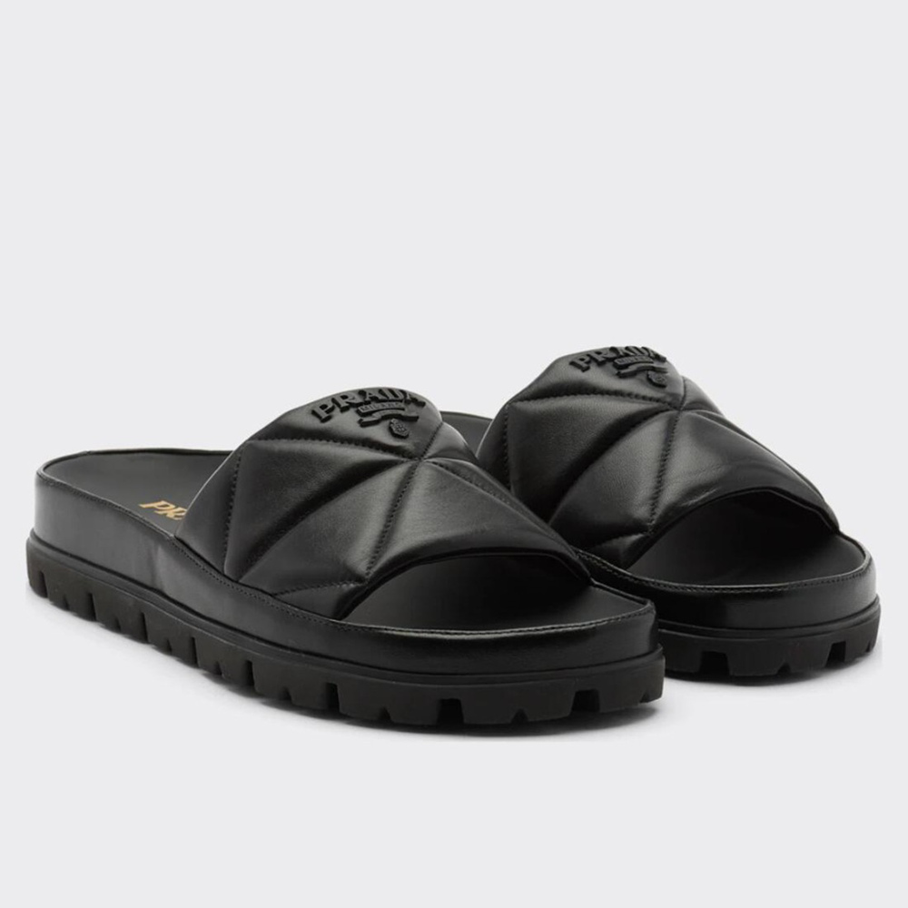 Prada Slides In Black Quilted Nappa Leather