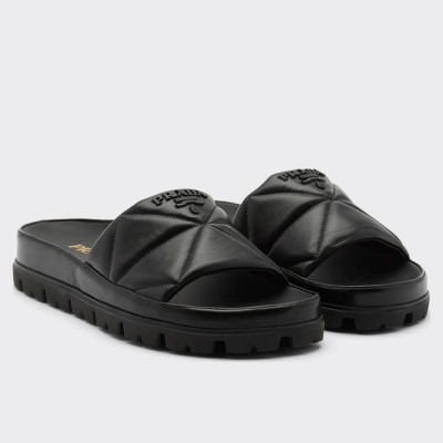 Prada Slides In Black Quilted Nappa Leather