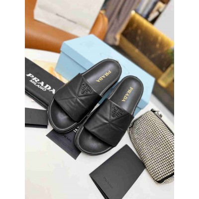 Prada Slides In Black Quilted Nappa Leather