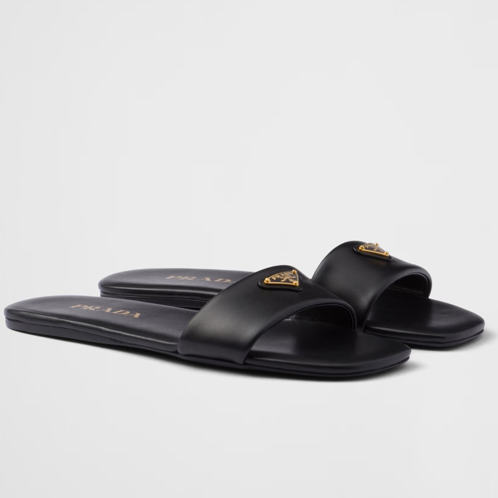 Prada Slides in Black Smooth Leather