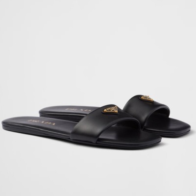 Prada Slides in Black Smooth Leather
