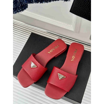 Prada Slides in Red Saffiano Leather