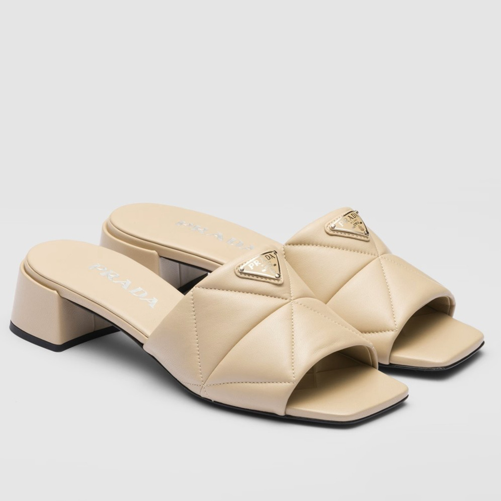 Prada Slides Sandals 35mm in Beige Nappa Leather