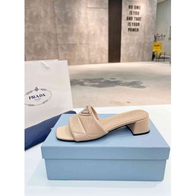 Prada Slides Sandals 35mm in Beige Nappa Leather