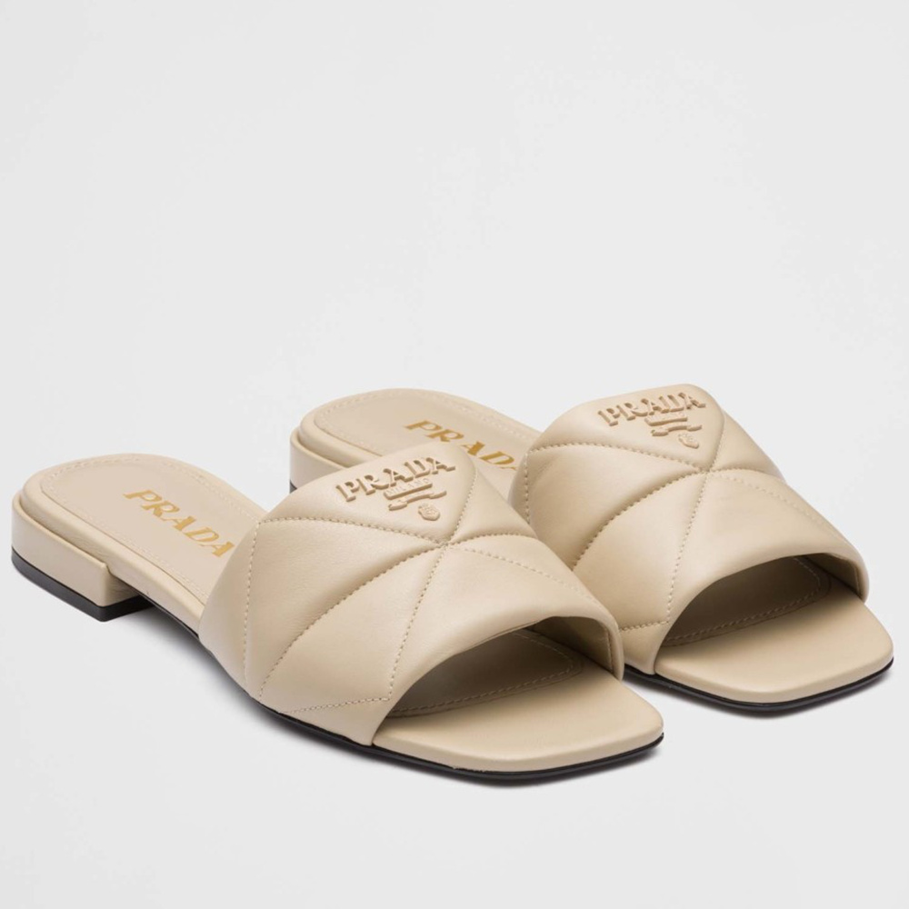 Prada Slides Sandals In Beige Nappa Leather