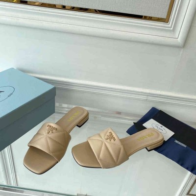 Prada Slides Sandals In Beige Nappa Leather