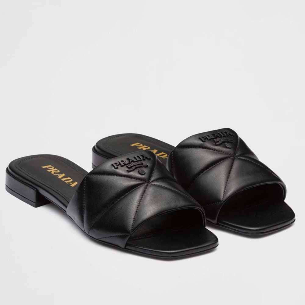 Prada Slides Sandals In Black Nappa Leather