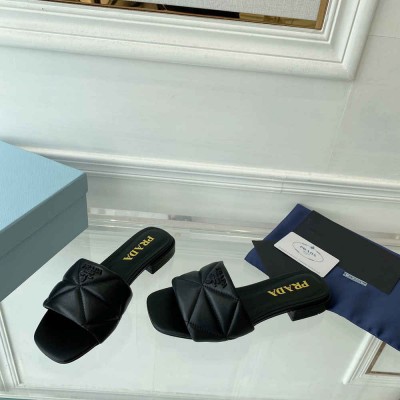 Prada Slides Sandals In Black Nappa Leather