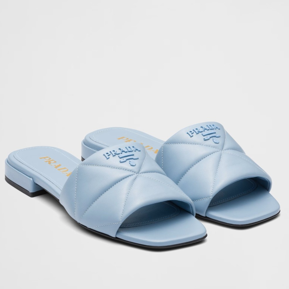 Prada Slides Sandals In Light Blue Nappa Leather