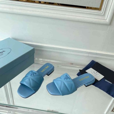 Prada Slides Sandals In Light Blue Nappa Leather