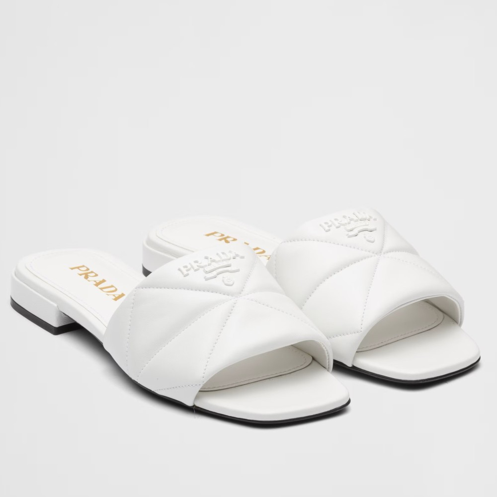 Prada Slides Sandals In White Nappa Leather