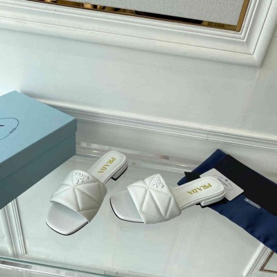 Prada Slides Sandals In White Nappa Leather
