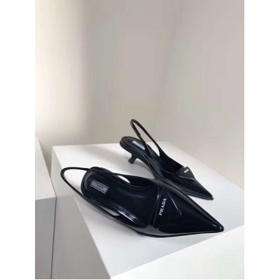Prada Slingback Pumps In Black Brushed Leather