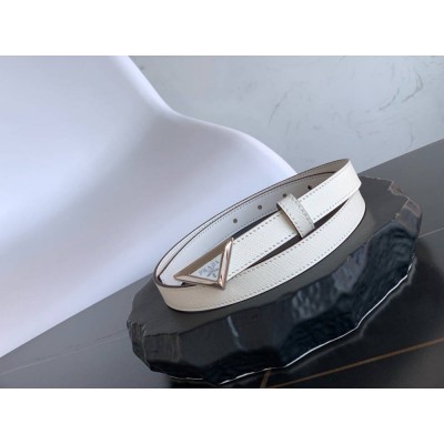 Prada Triangular Buckle Belt 25MM in White Saffiano Leather