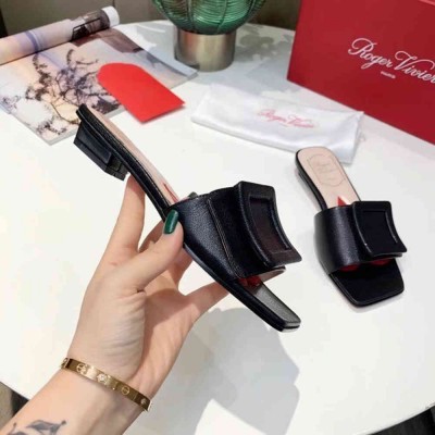 Roger Vivier Covered Buckle Mules in Black Leather